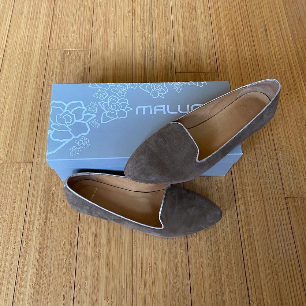 Maluo Julia Taupe Gold Suede Loafers